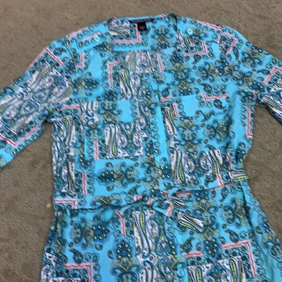 Victoria Secret S/P Turquoise Button-down Silky Retro Print Mini Dress Summer - Picture 11 of 11